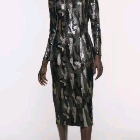 ZARA Camo Sequin Dress - Picture 9 of 15